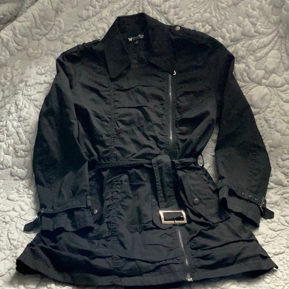 Papillon black off-centre zipper ruched jacket size Large